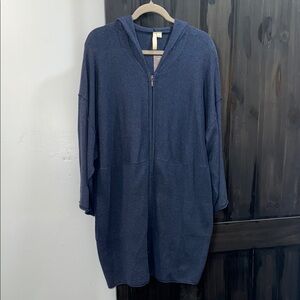 Pure Jill Navy Hooded Cardigan With 3/4 Sleeves